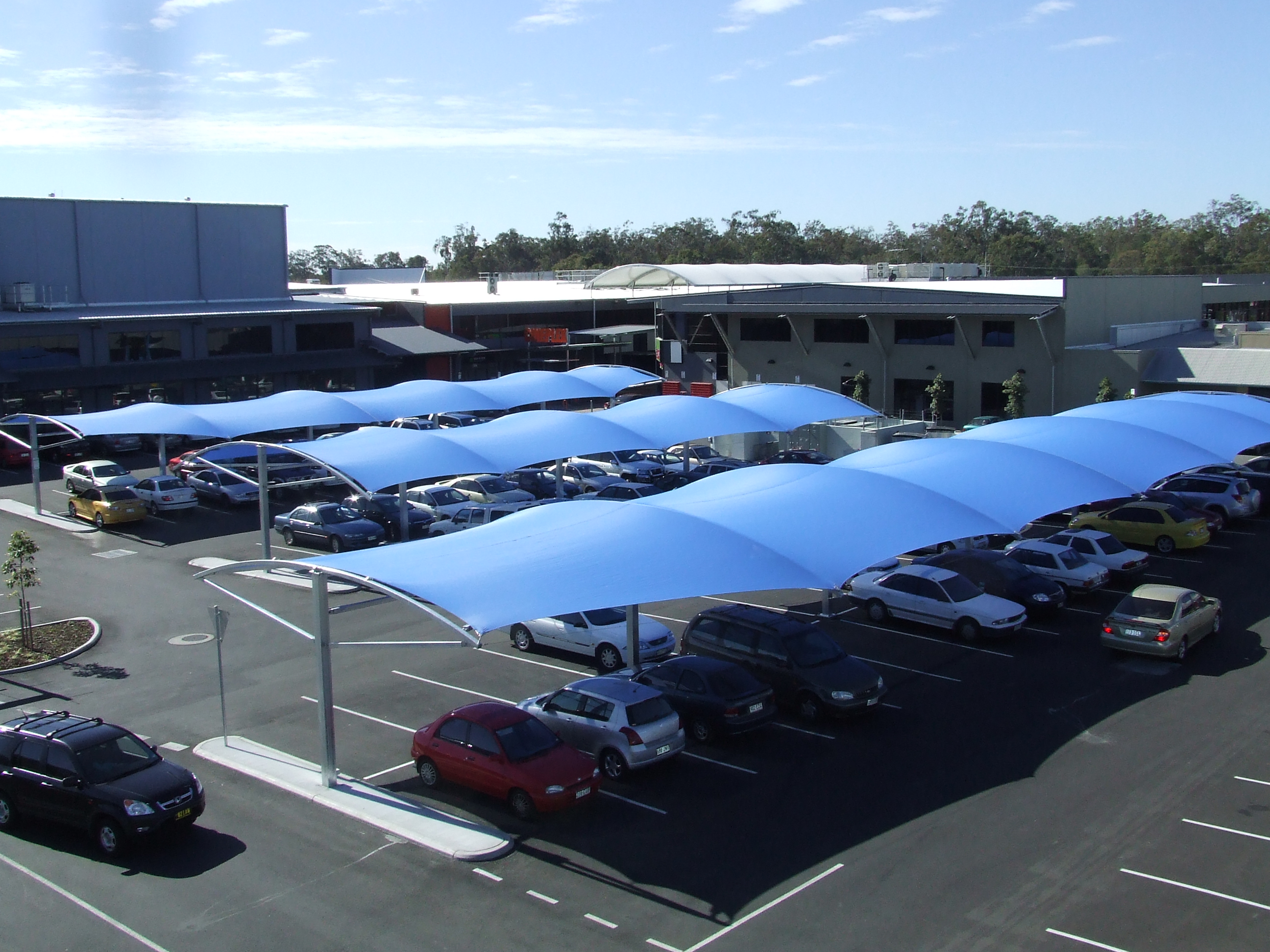 Car park shade protection at Victoria Point shops Commercial Shade
